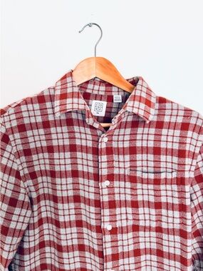 Women’s Rust and Grey Plaid Button-Up Shirt